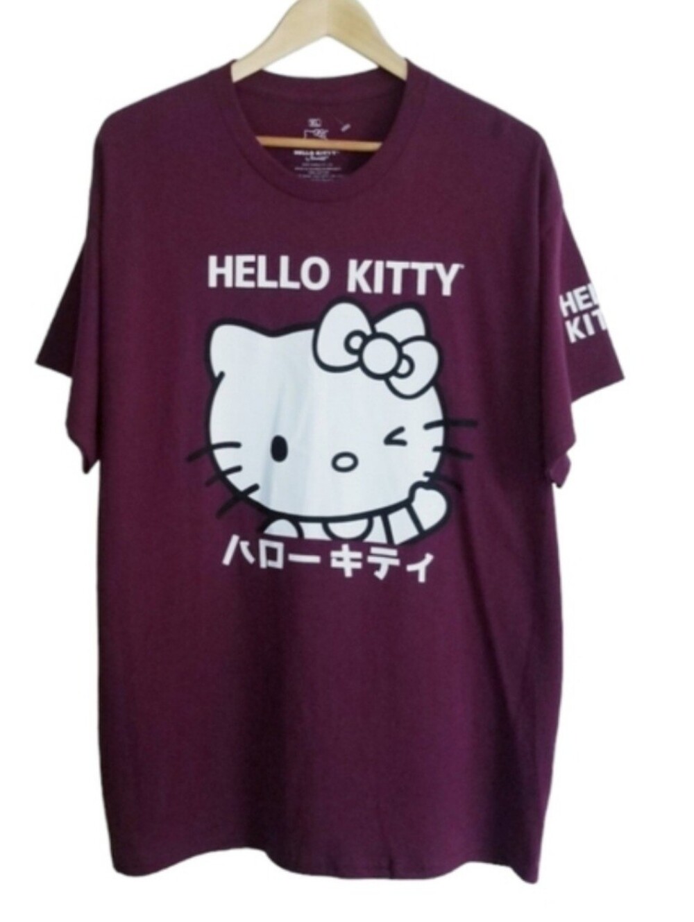 NEW Hello Kitty Burgundy Red Short Sleeve Tee with White Graphic NWOT